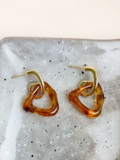 H70 amber resin Earrings Silver needle Alloy Resin Geometric Vintage Hook Earring