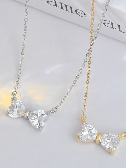 YOUH Brass Cubic Zirconia Bowknot Dainty Necklace 1