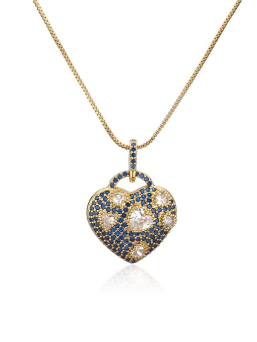 21127 Brass Cubic Zirconia  Vintage Heart Pendant Necklace