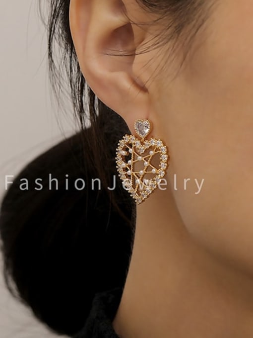 HYACINTH Brass Cubic Zirconia Heart Vintage Drop Trend Korean Fashion Earring 1