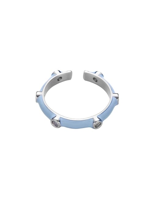 sky blue Brass Enamel Geometric Cute Band Ring