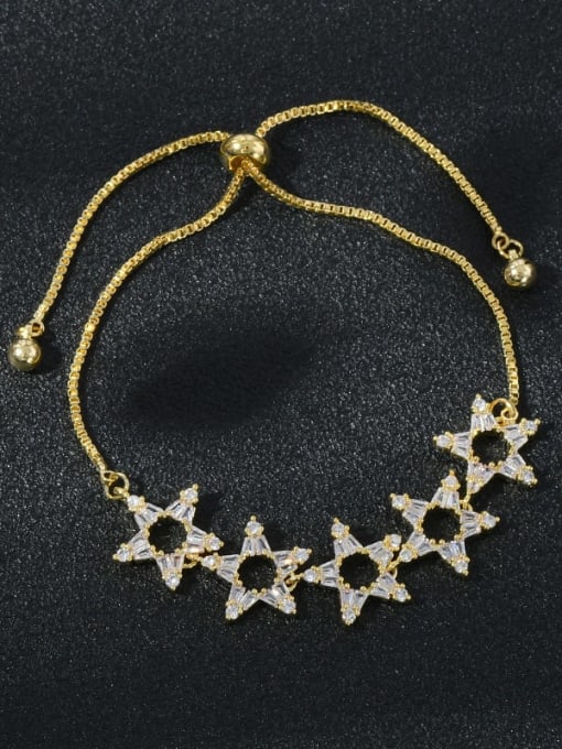 Gold SL60454 Brass Cubic Zirconia Star Dainty Adjustable Bracelet