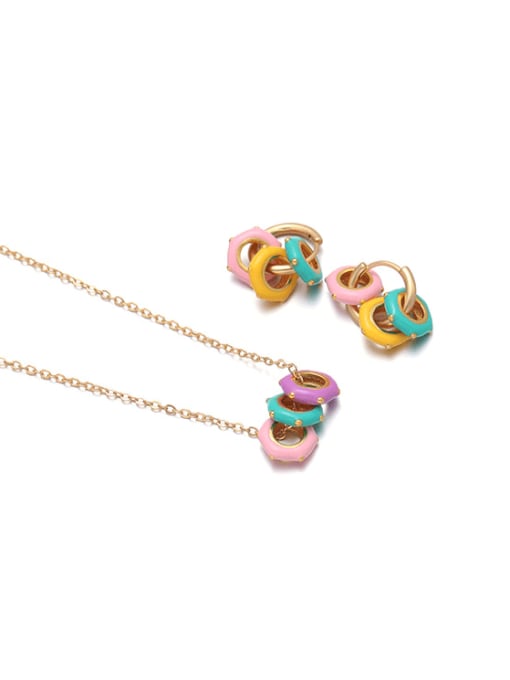 Five Color Brass Enamel Minimalist Geometric Earring and Necklace Set 3