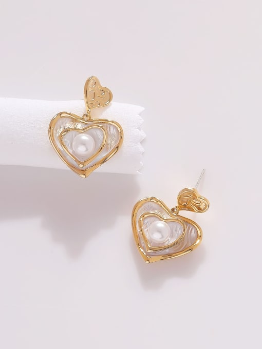 HYACINTH Brass Imitation Pearl Heart Minimalist Drop Earring 2