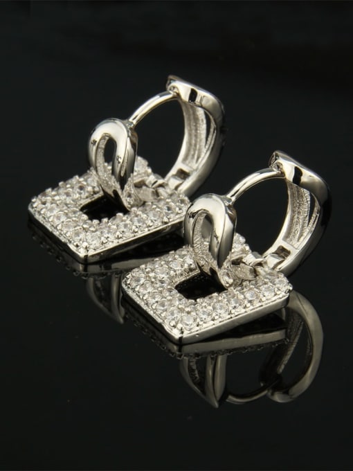 Platinum plated white zircon Brass Cubic Zirconia Square Luxury Huggie Earring