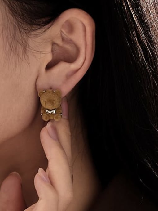 bought flocked earrings bear alone Brass Hairball Rabbit Cute Single Earring(Single-Only One)