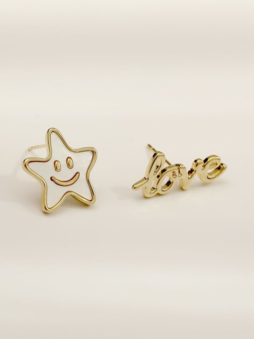 HYACINTH Brass Enamel Cute Asymmetrical star letters  Stud Trend Korean Fashion Earring 3