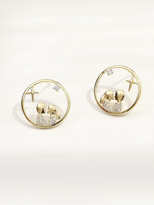 14k Gold Brass Cubic Zirconia Geometric Hip Hop Stud Trend Korean Fashion Earring