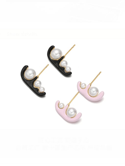 TINGS Brass Imitation Pearl Enamel Geometric Minimalist Stud Earring 0