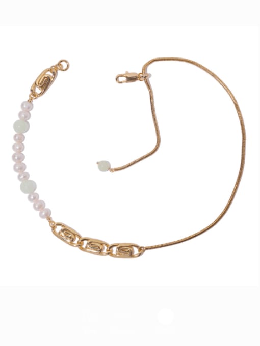 Adjustable gold Brass Imitation Pearl Geometric Hip Hop Necklace