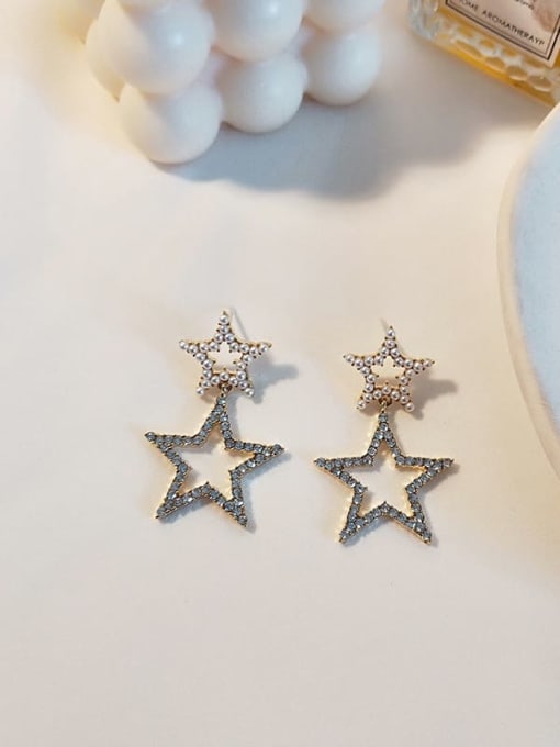 14K  gold Copper Cubic Zirconia Star Dainty Drop Trend Korean Fashion Earring