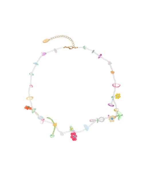 Five Color Brass Natural Stone Flower Bohemia Necklace
