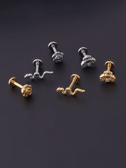 HISON Stainless steel Flower Snake Hip Hop Nose Studs 3