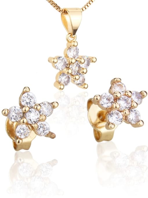 renchi Brass Cubic Zirconia Dainty Star  Earring and Necklace Set 0