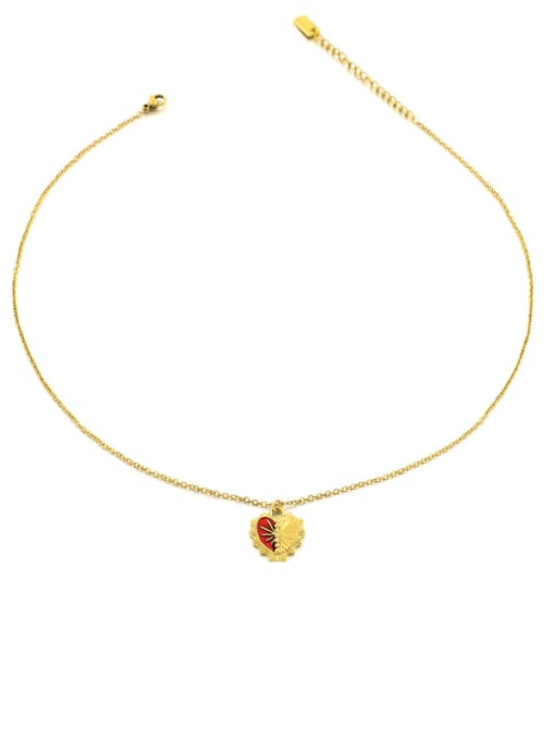 Gold Titanium Steel Enamel Heart Minimalist Necklace