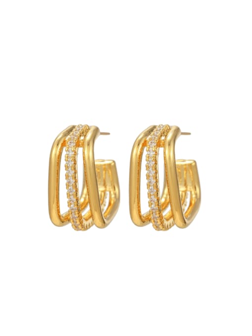 348 gold Brass Cubic Zirconia Geometric Minimalist Stud Earring