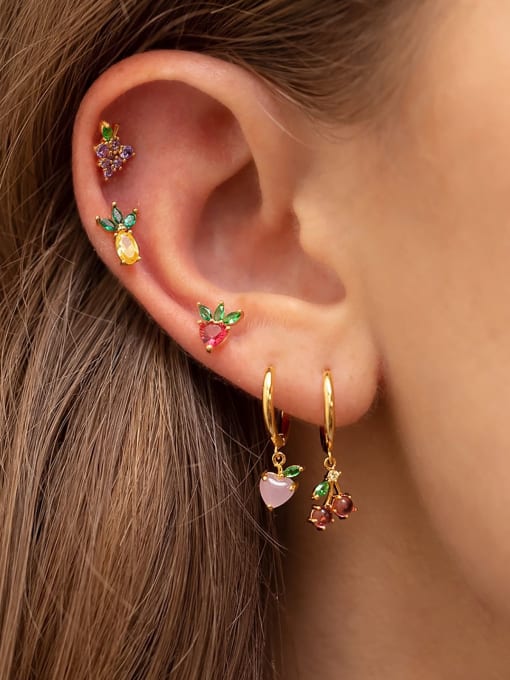 COLSW Brass Cubic Zirconia Multi Color Friut Cute Stud Earring 1