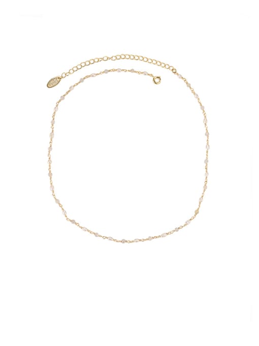 Pearl Crystal Necklace Brass  Minimalist Chain Necklace