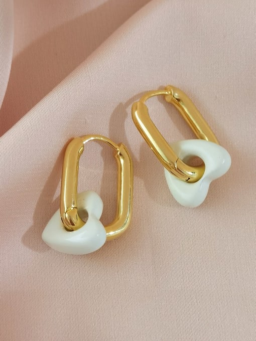 14k gold+white Brass Enamel Heart Minimalist Huggie Earring