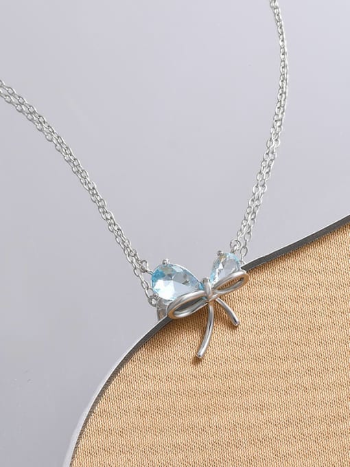 Steel color XL62531 Brass Cubic Zirconia Bowknot Dainty Necklace