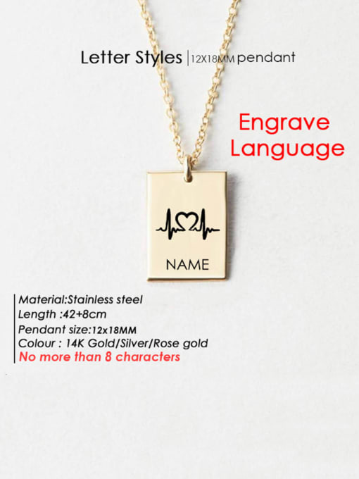 Gold GX 108 Stainless steel  Minimalist engrave language geometry Pendant Necklace