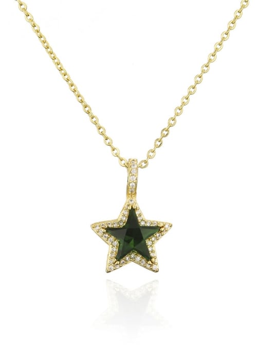 20827 Brass Glass Stone  Minimalist Five-pointed star Pendant Necklace