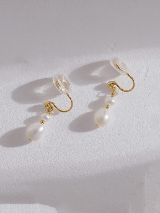 14k  gold Brass Freshwater Pearl Geometric Minimalist Drop Earring