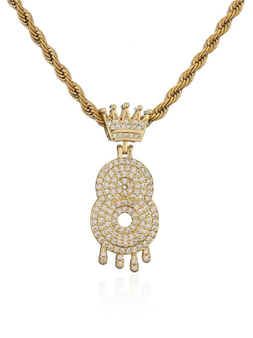 8 Brass Cubic Zirconia Crown Trend  Number Pendant Necklace