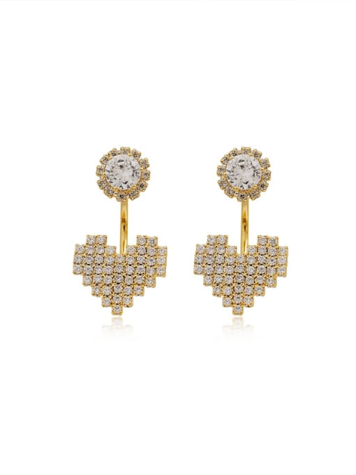 14k Gold Brass Cubic Zirconia Heart Vintage Stud Trend Korean Fashion Earring