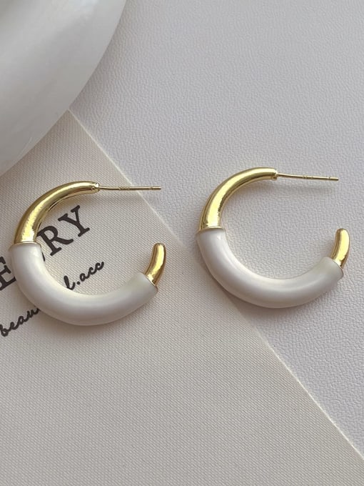K160 white Brass Enamel Geometric Minimalist Stud Earring