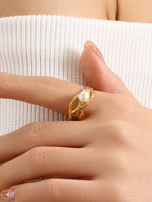 Five Color Brass Imitation Pearl Geometric Vintage Band Ring 1