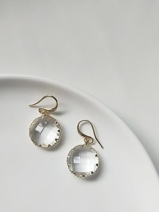 Circle 14K real gold Copper Glass stone Water Drop Minimalist Hook Trend Korean Fashion Earring