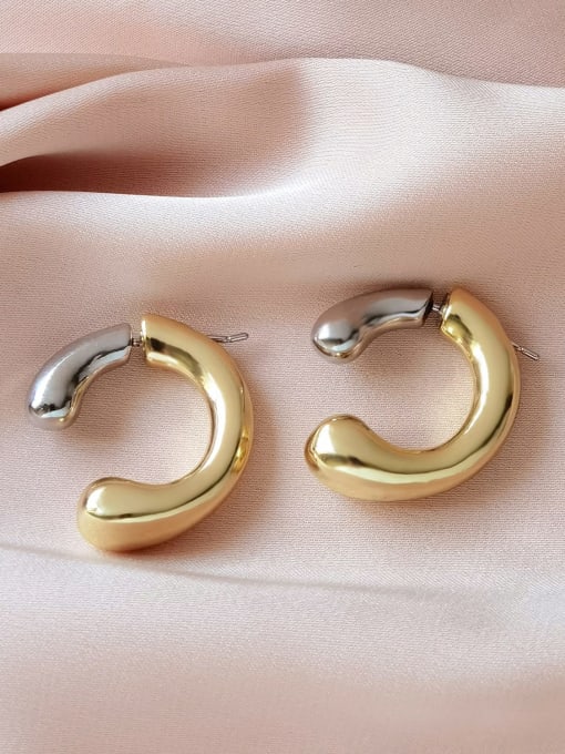 White K 14K Gold Brass Smooth Geometric Minimalist Stud Earring