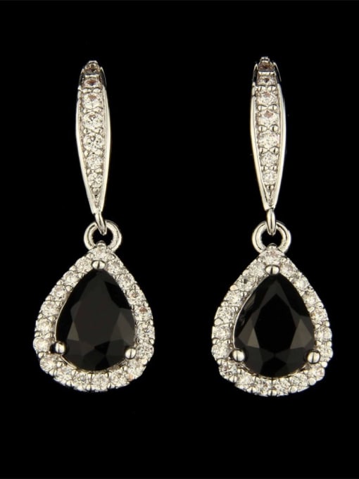 Platinum Plated Black Brass Water Drop  Cubic Zirconia  Luxury Drop Earring