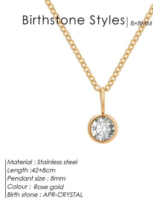 April White Rose Gold Stainless steel Cubic Zirconia Round Minimalist Necklace