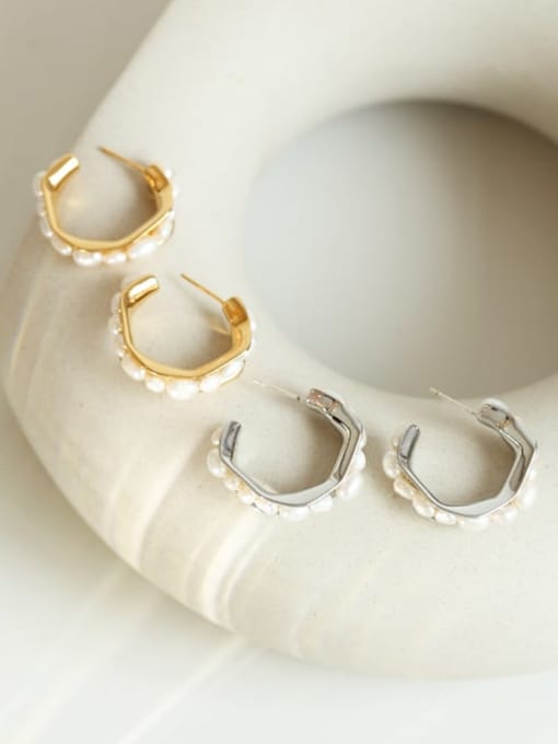 Five Color Brass Imitation Pearl Geometric Minimalist Stud Earring 0