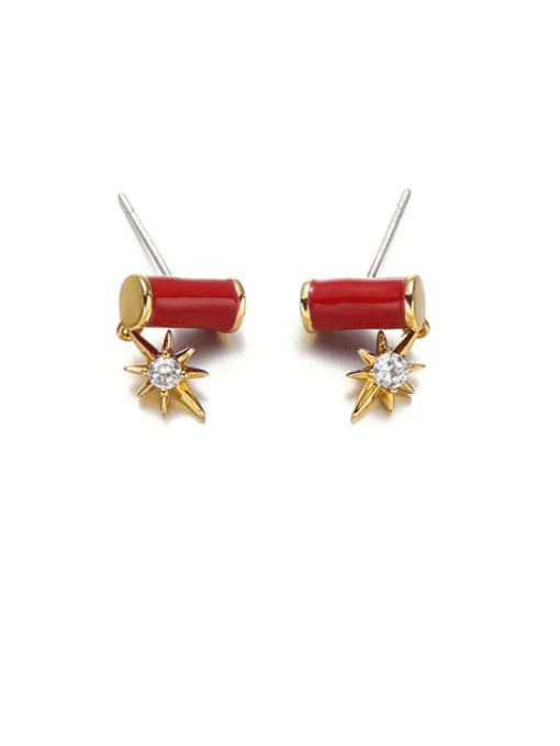 Firecracker earrings Brass Cubic Zirconia Enamel Rabbit Cute Stud Earring