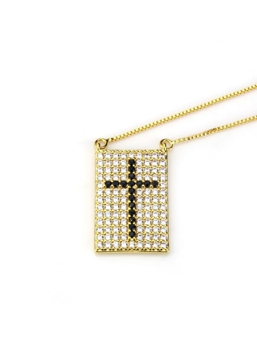 Gold Plated Black zircon Brass Cubic Zirconia Cross Dainty Initials Necklace