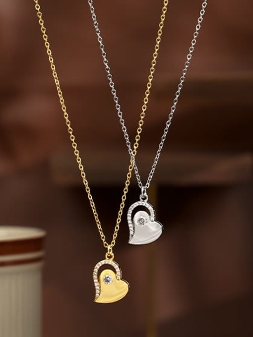 ACCA Titanium Steel Rhinestone Heart Minimalist Necklace 0