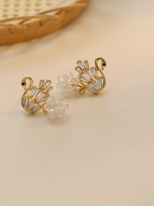HYACINTH Copper Cubic Zirconia Swan Cute Stud Trend Korean Fashion Earring 2