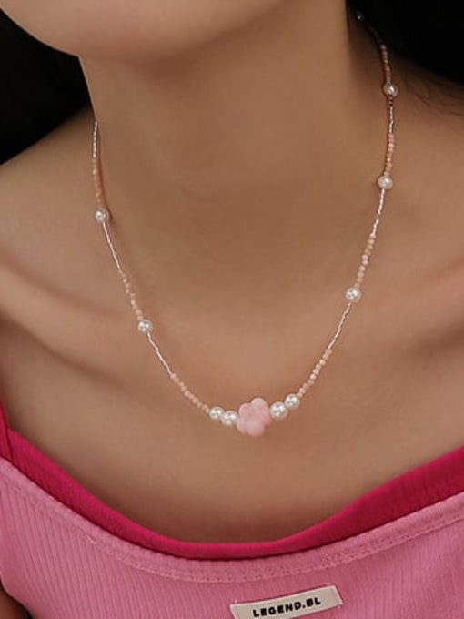 TINGS Brass Imitation Pearl Flower Trend Necklace 1