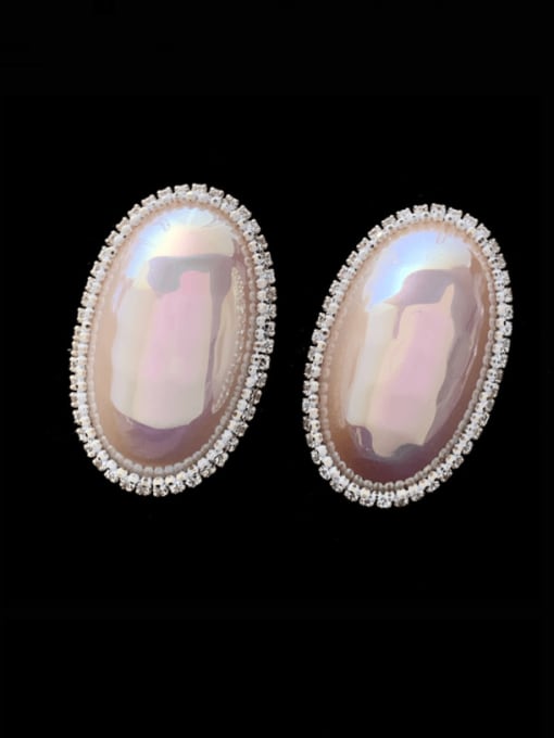 Pink Brass Imitation Pearl Geometric Minimalist Stud Earring