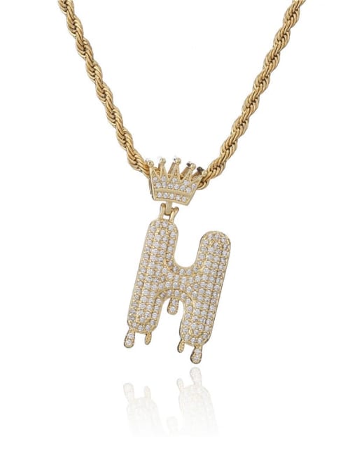 H Brass Cubic Zirconia Crown Hip Hop Letter Pendant Necklace