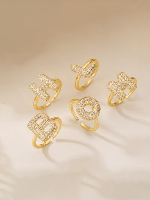 AOG Brass Cubic Zirconia Letter Minimalist Band Ring 2
