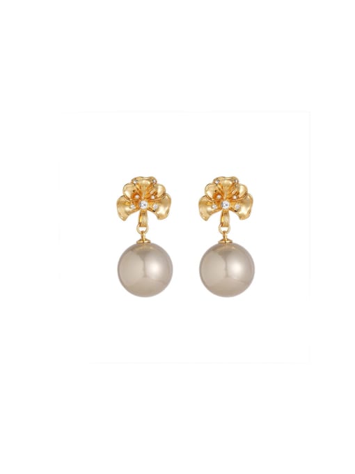 Five Color Brass Imitation Pearl Flower Dainty Stud Earring 0