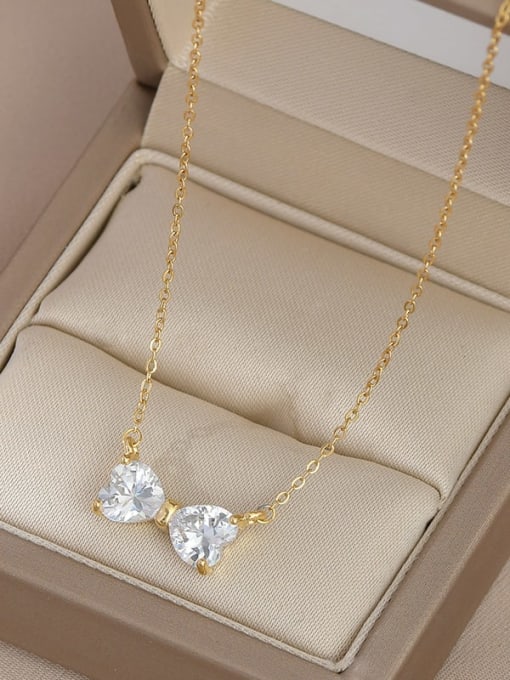 Gold white XL62726 Brass Cubic Zirconia Bowknot Dainty Necklace
