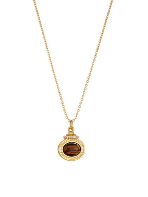 golden Brass Tiger Eye Geometric Vintage Necklace