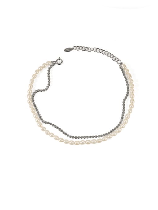 ACCA Brass Imitation Pearl Geometric Vintage Multi Strand Necklace 0