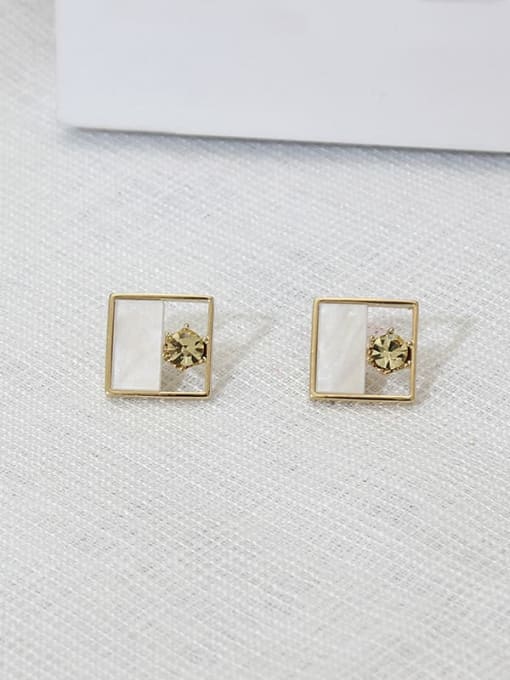Square yellow diamond Copper Shell Round Minimalist Stud Trend Korean Fashion Earring
