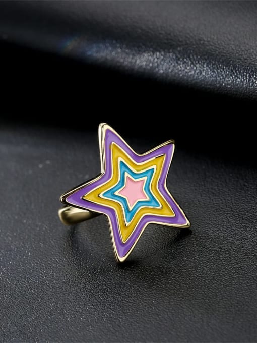 AOG Brass Enamel Five-pointed star Trend Band Ring 1